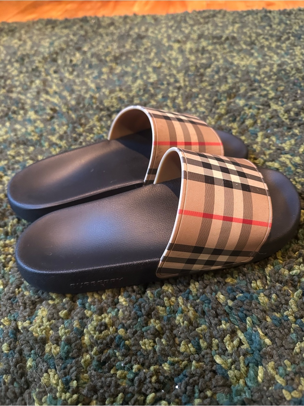 Burberry Black Footbed Beige Nova Check Slide Sandals